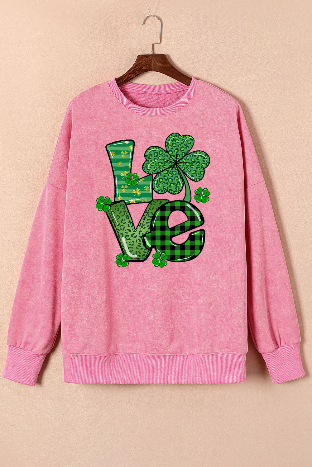 Four-Leaf Clover Oversized Ribbed Sweatshirt for St. Patrick's Day