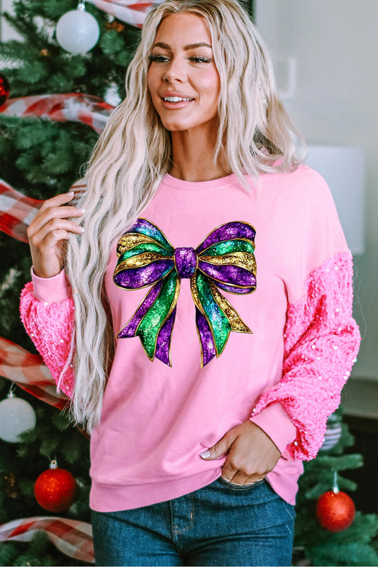 Mardi Gras Sequin Patchwork Long Sleeve Pullover Sweatshirt