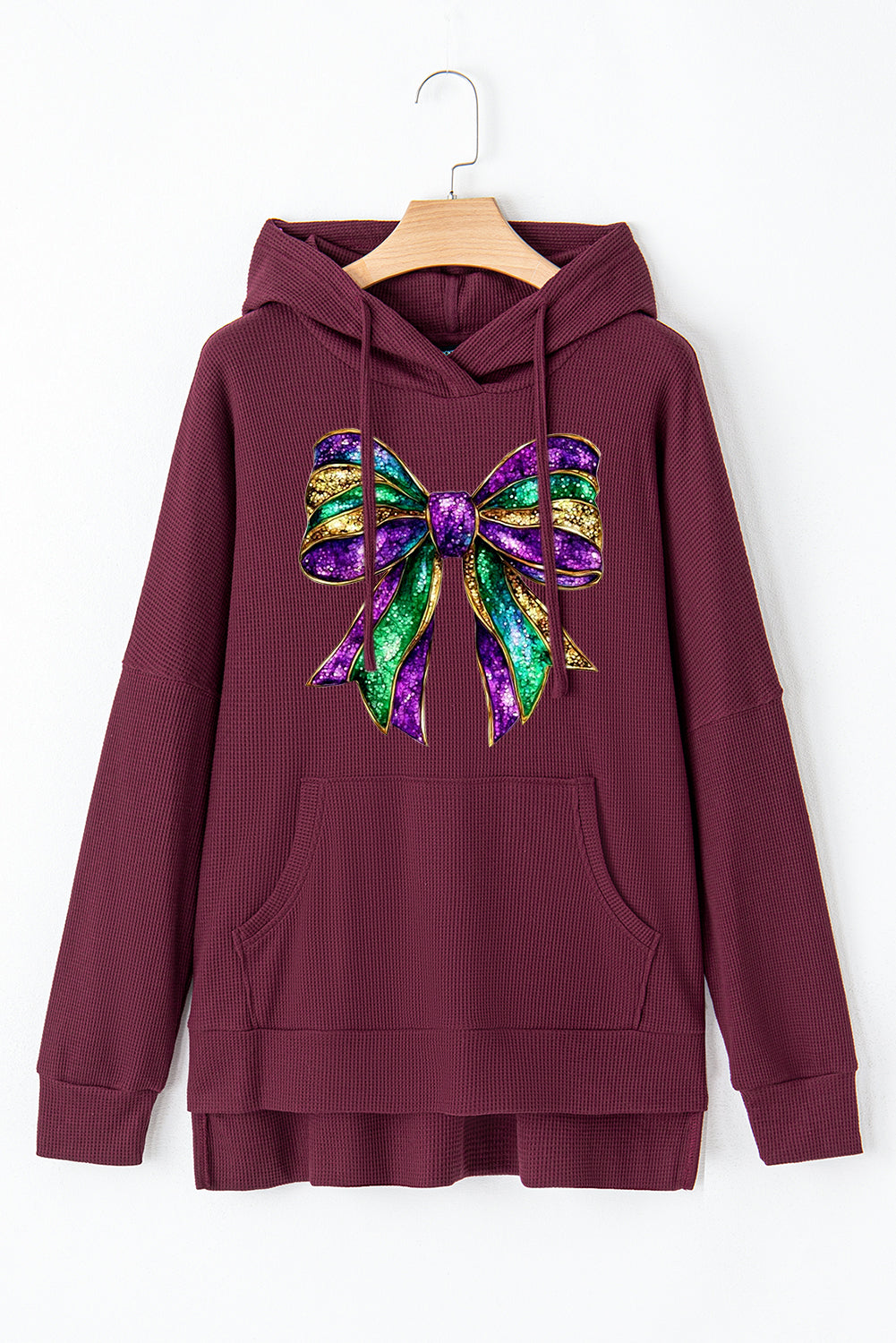 Mardi Gras Bow Print Waffle Knit Fleece Lined Hoodie
