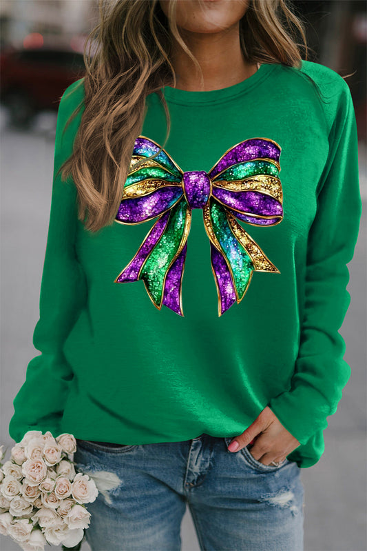 Mardi Gras Bow Graphic Crewneck Sweatshirt Pullover
