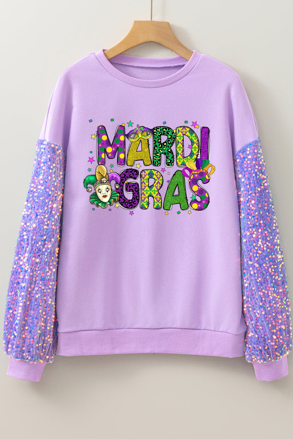 Mardi Gras Clown Colorful Graphic Long Sleeve Pullover Sweatshirt