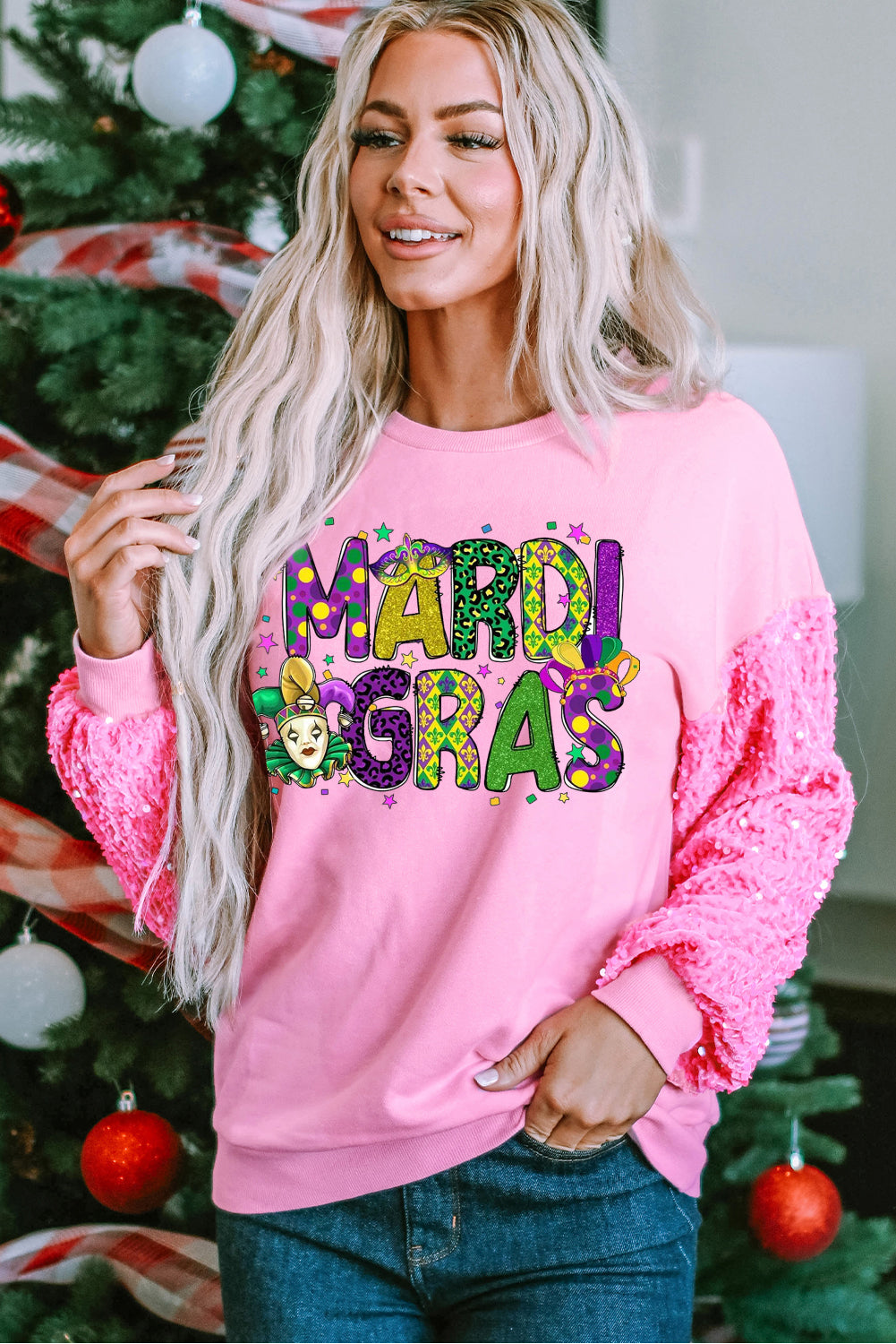 Mardi Gras Clown Colorful Graphic Long Sleeve Pullover Sweatshirt