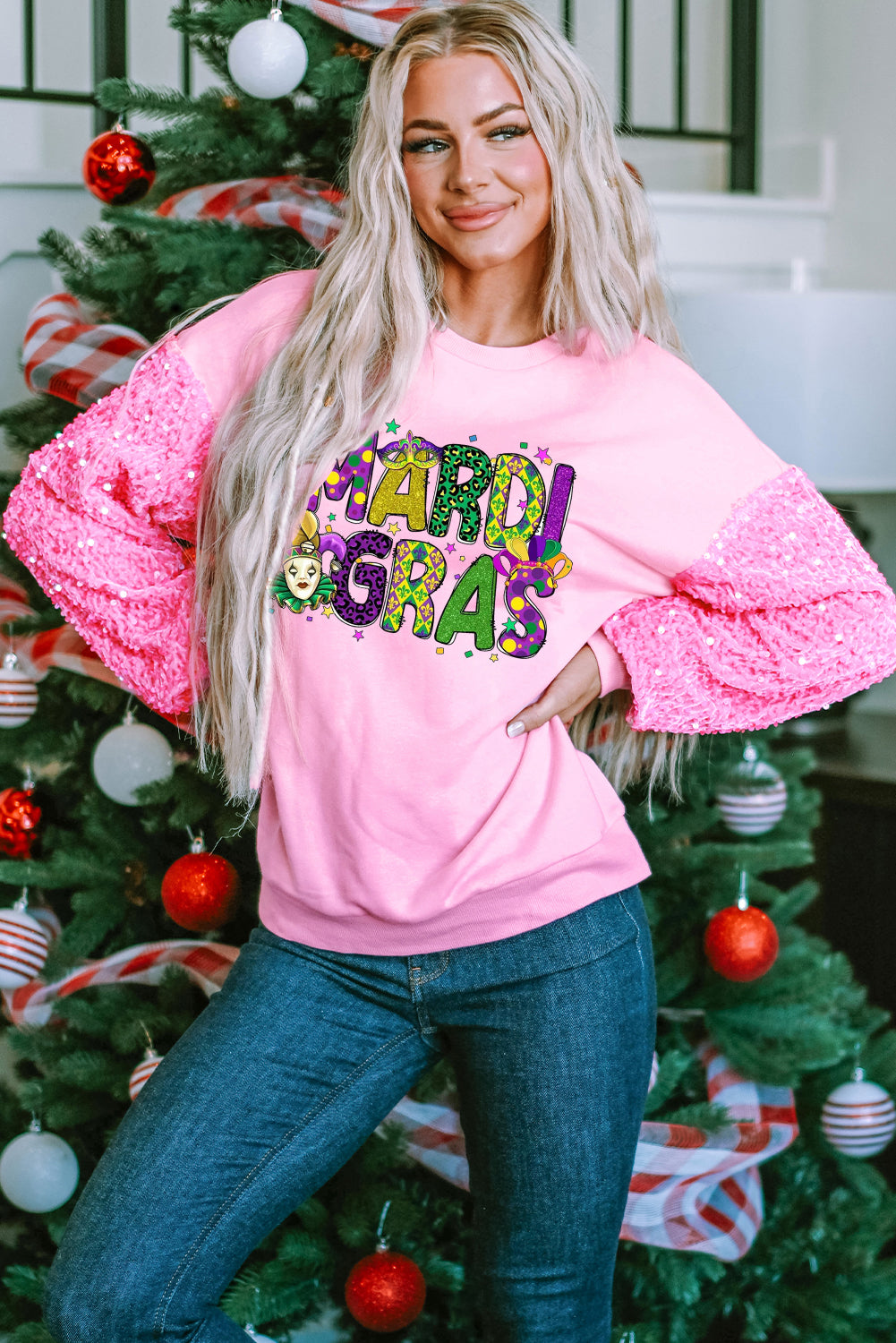Mardi Gras Clown Colorful Graphic Long Sleeve Pullover Sweatshirt