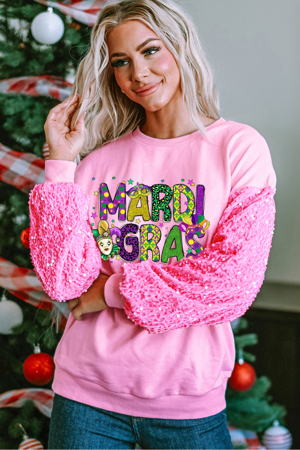 Mardi Gras Clown Colorful Graphic Long Sleeve Pullover Sweatshirt
