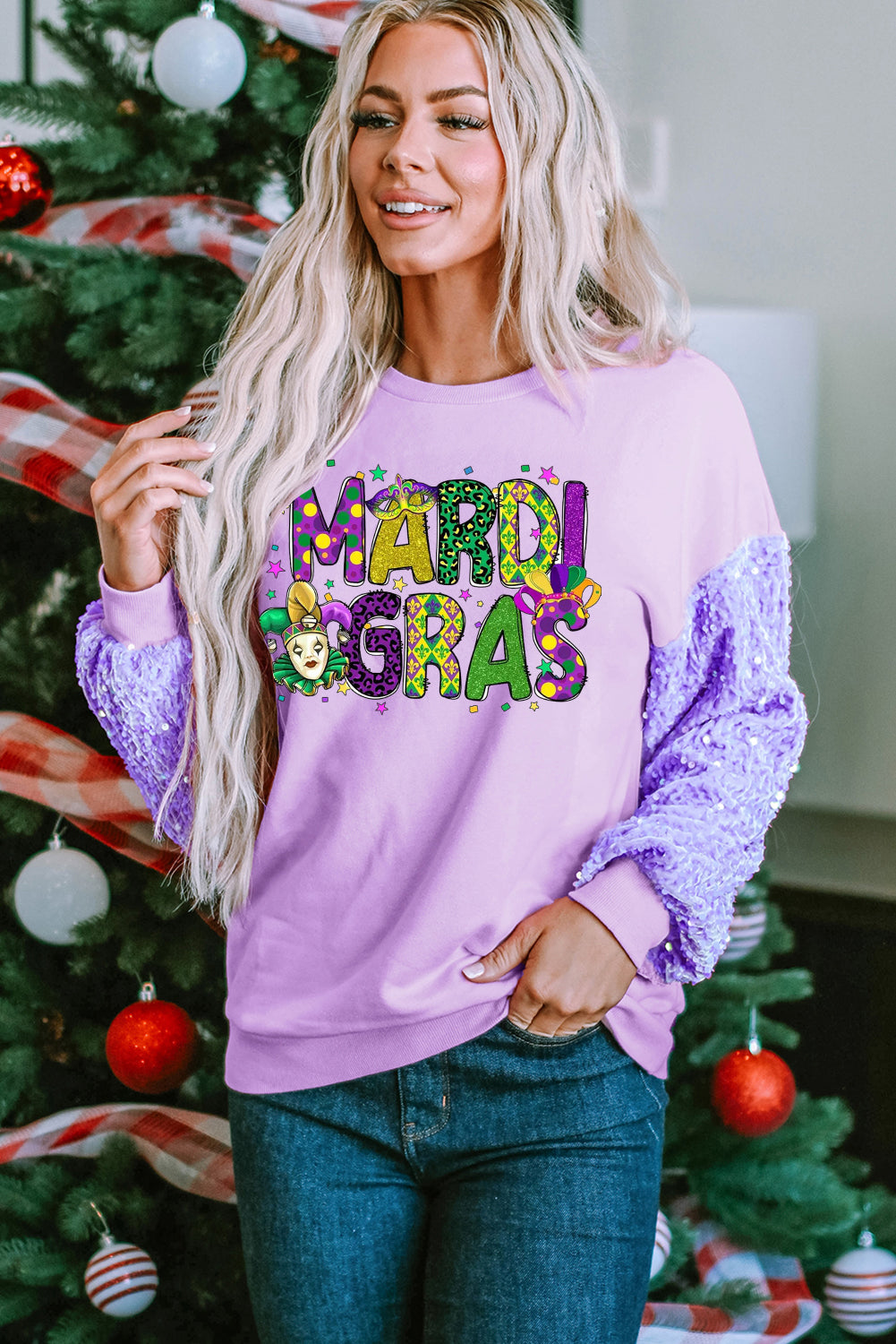 Mardi Gras Clown Colorful Graphic Long Sleeve Pullover Sweatshirt
