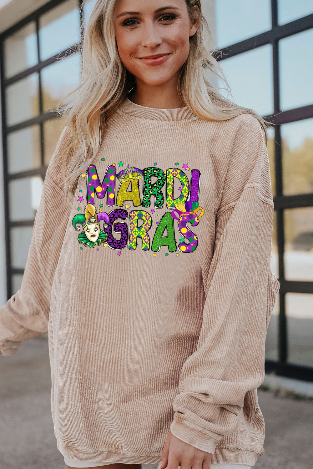 Mardi Gras Clown Colorful Graphic Oversized Corduroy Sweatshirt