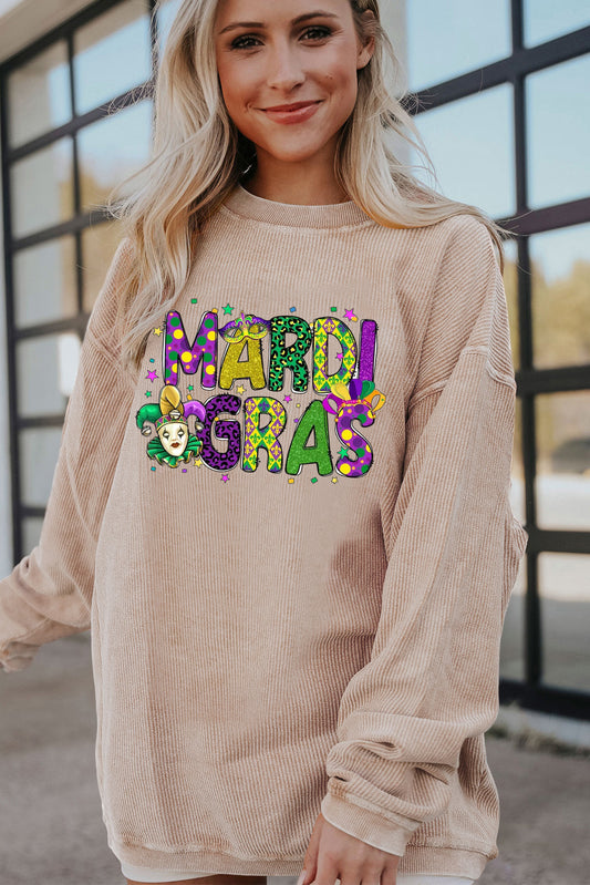 Mardi Gras Clown Colorful Graphic Oversized Corduroy Sweatshirt