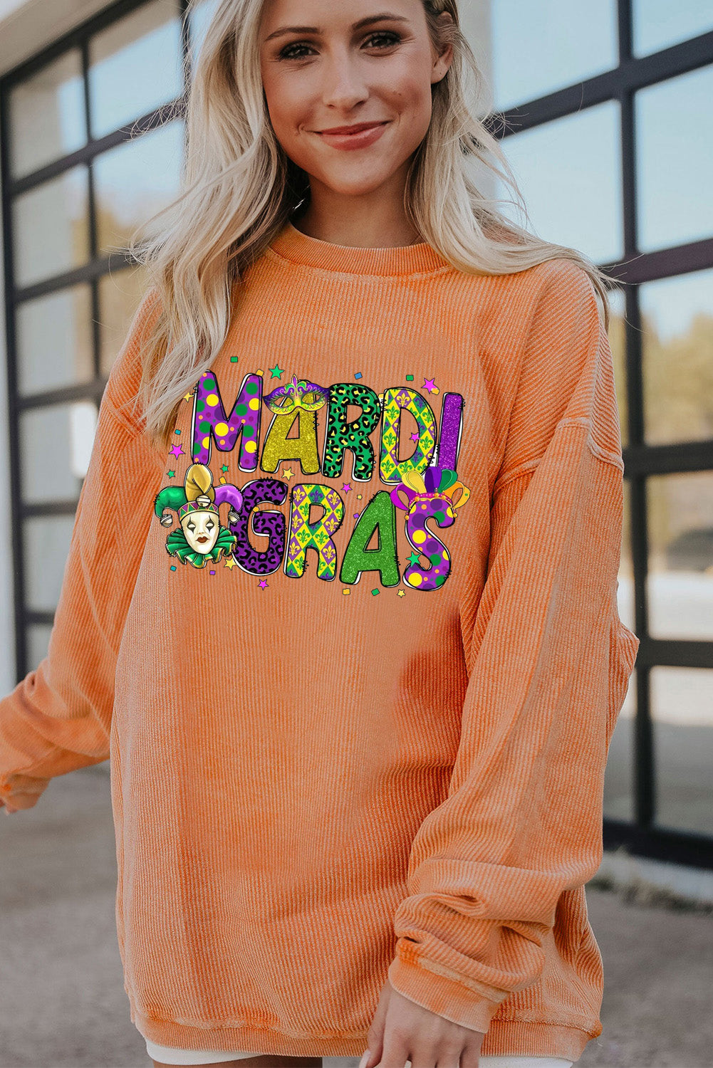 Mardi Gras Clown Colorful Graphic Oversized Corduroy Sweatshirt