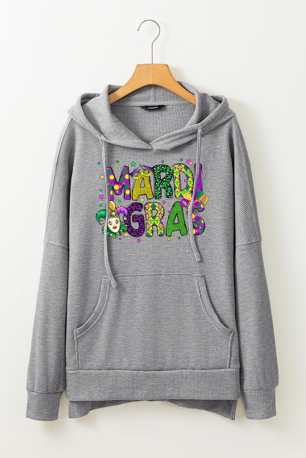 Mardi Gras Clown Print Waffle Knit Fleece Lined Hoodie