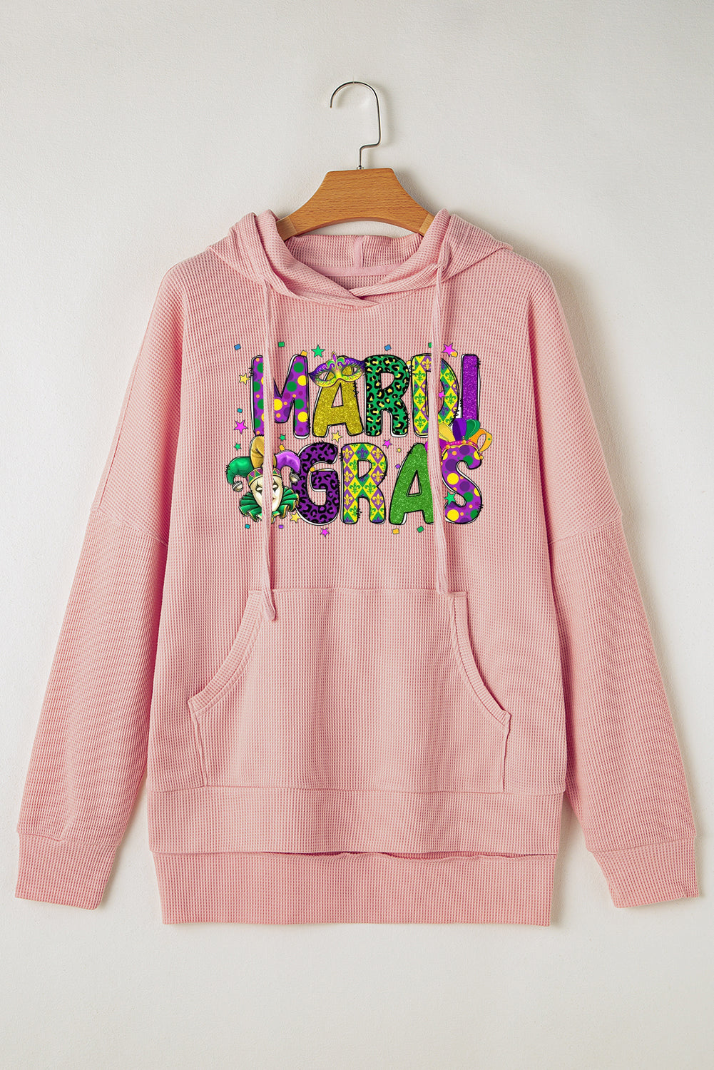 Mardi Gras Clown Print Waffle Knit Fleece Lined Hoodie