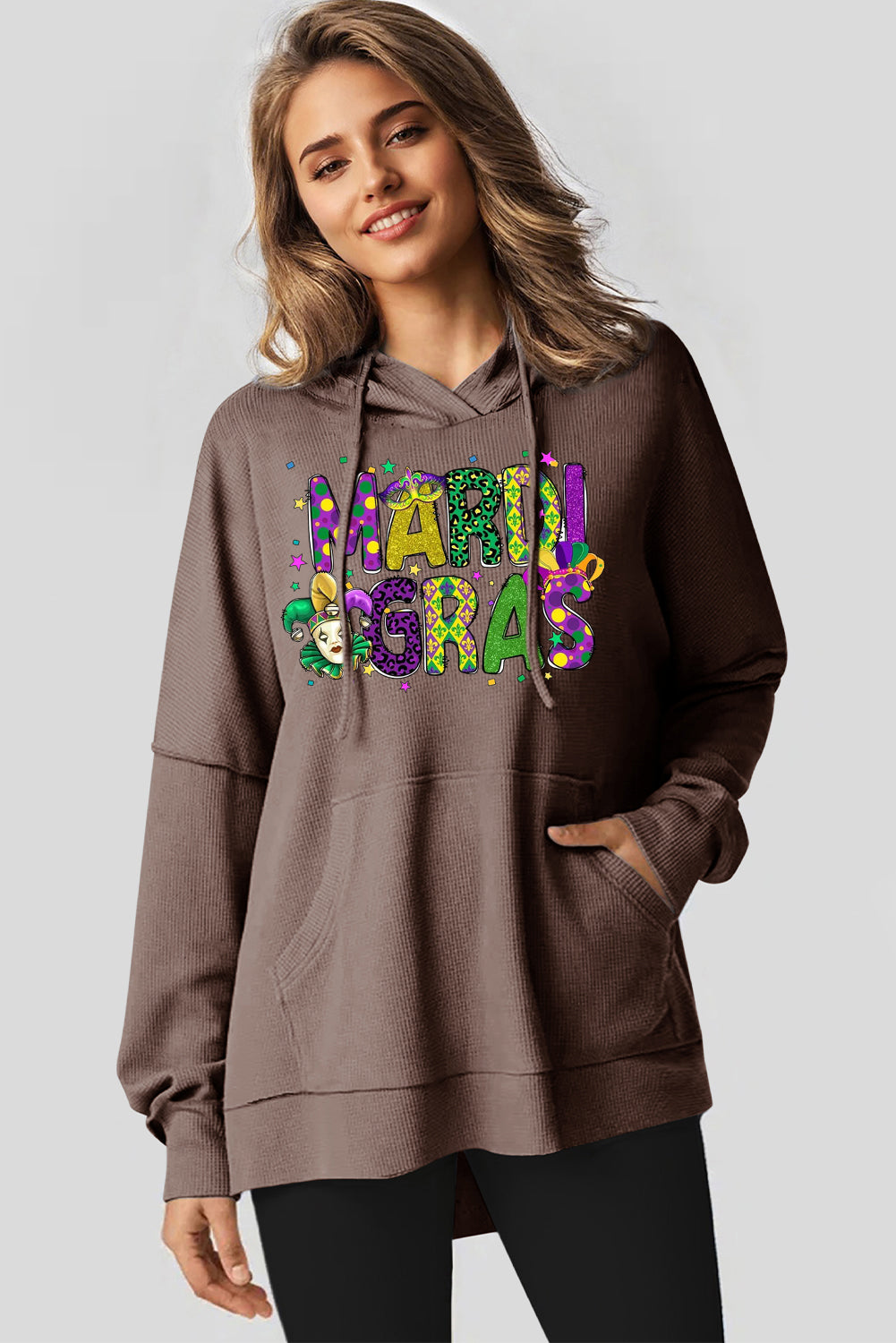 Mardi Gras Clown Print Waffle Knit Fleece Lined Hoodie