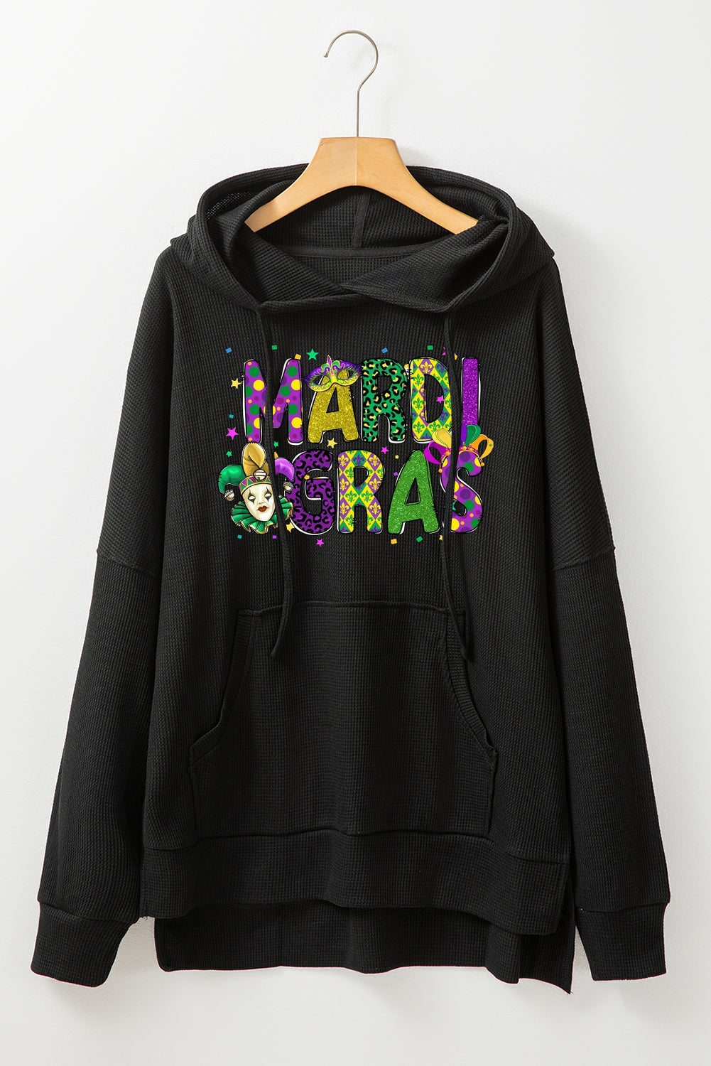 Mardi Gras Clown Print Waffle Knit Fleece Lined Hoodie