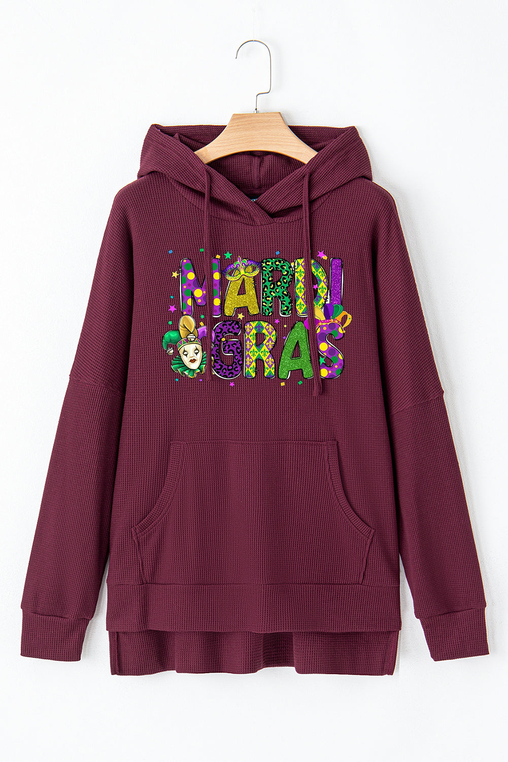 Mardi Gras Clown Print Waffle Knit Fleece Lined Hoodie