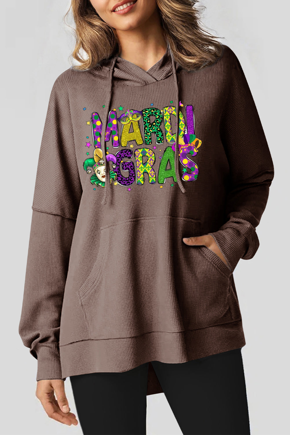 Mardi Gras Clown Print Waffle Knit Fleece Lined Hoodie