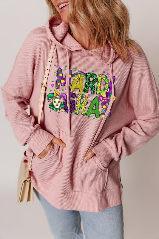 Mardi Gras Clown Print Waffle Knit Fleece Lined Hoodie