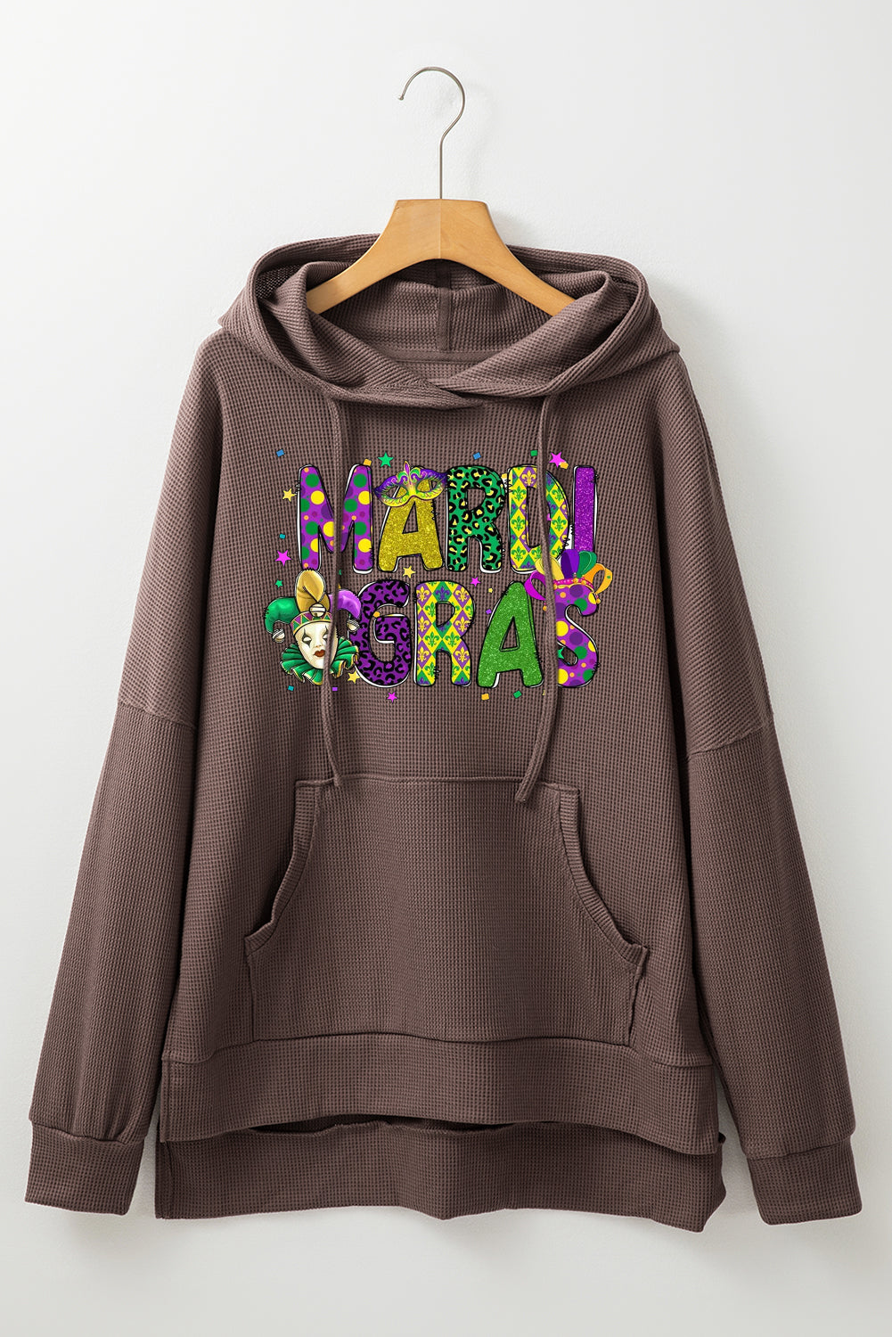 Mardi Gras Clown Print Waffle Knit Fleece Lined Hoodie
