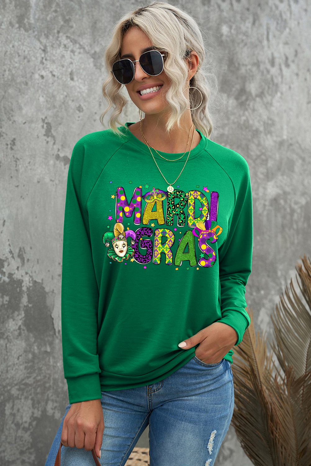 Mardi Gras Clown Colorful Graphic Crewneck Sweatshirt Pullover