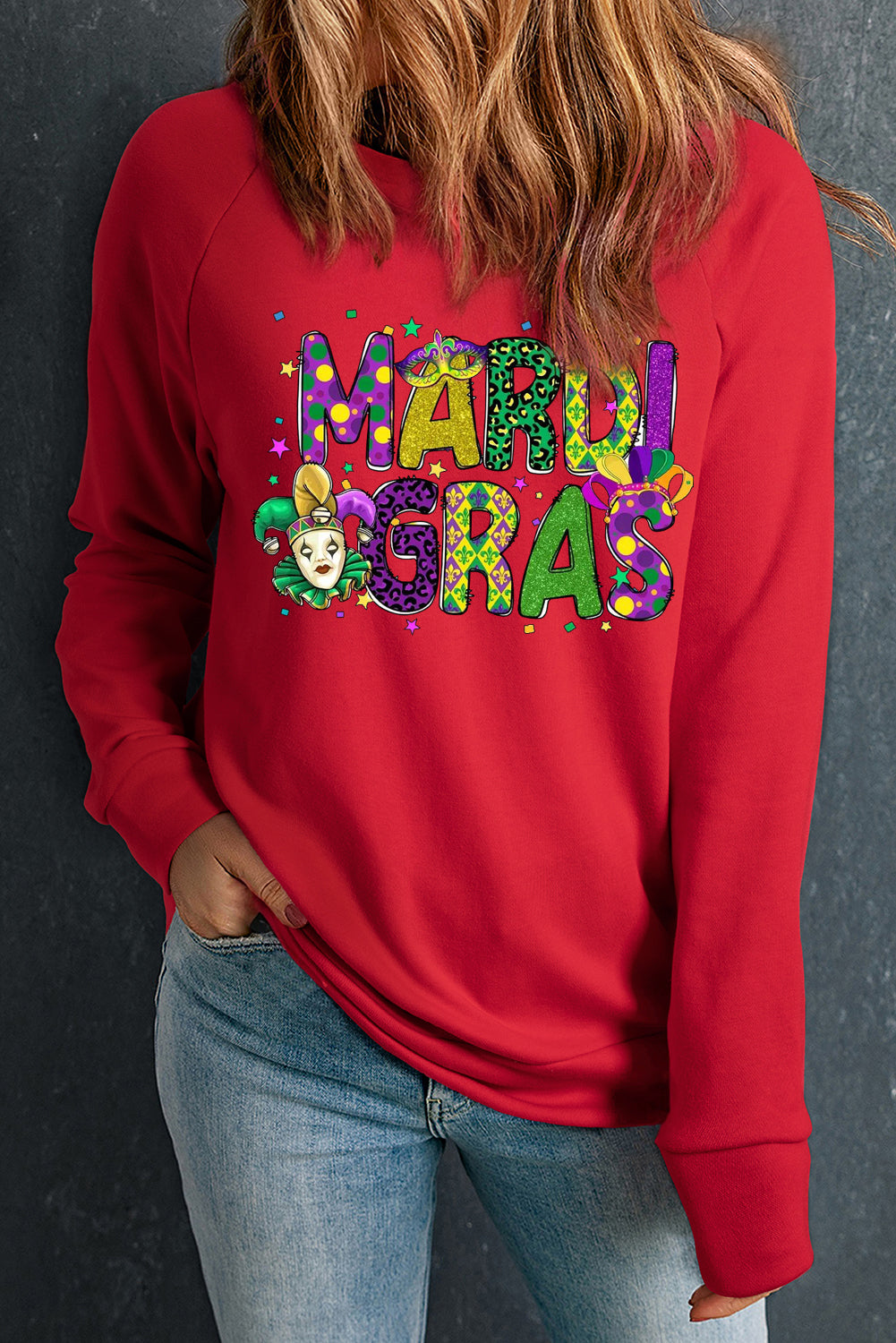 Mardi Gras Clown Colorful Graphic Crewneck Sweatshirt Pullover