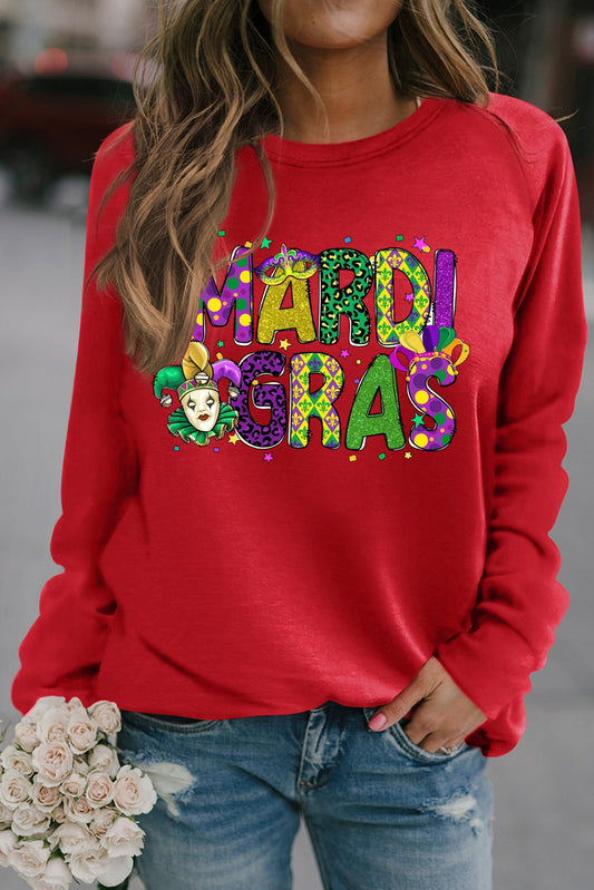 Mardi Gras Clown Colorful Graphic Crewneck Sweatshirt Pullover