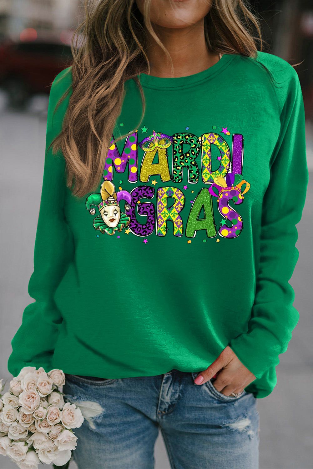 Mardi Gras Clown Colorful Graphic Crewneck Sweatshirt Pullover