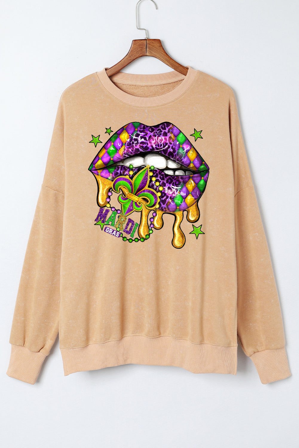 Mardi Gras Drop Shoulder Ribbed Trim Oversized Sweatshirt