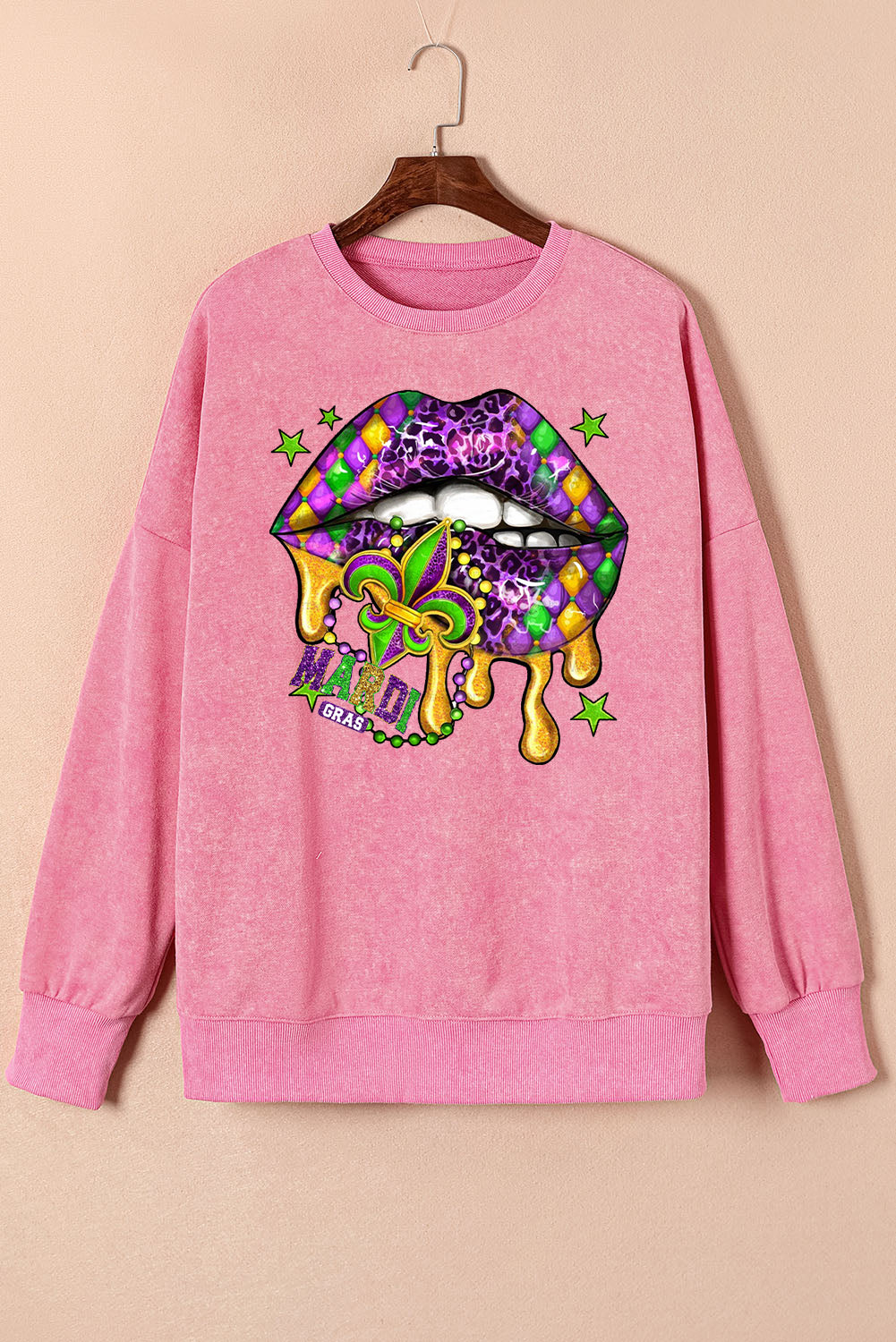 Mardi Gras Drop Shoulder Ribbed Trim Oversized Sweatshirt