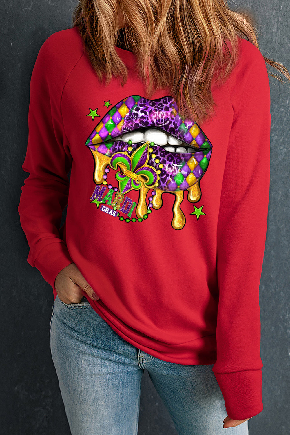 Mardi Gras Round Neck Raglan Sleeve Sweatshirt