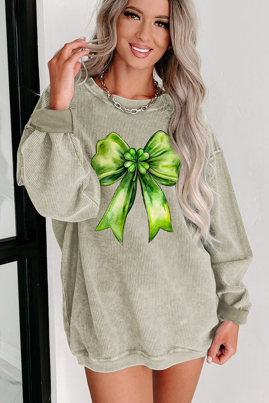 St. Patrick's Day Bow Pattern Crew Neck Knit Sweatshirt