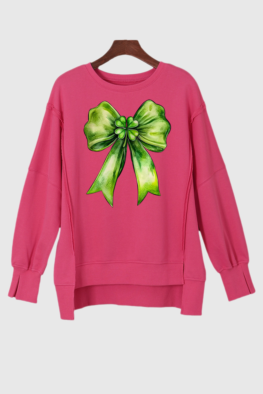 St. Patrick's Day Bow Pattern Drop Shoulder Pullover Sweatshirt