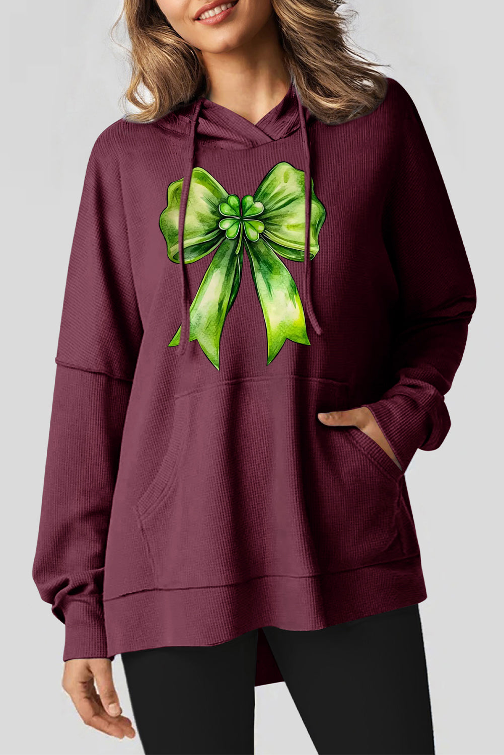 St. Patrick's Day Waffle Knit Bow Pattern Hoodie