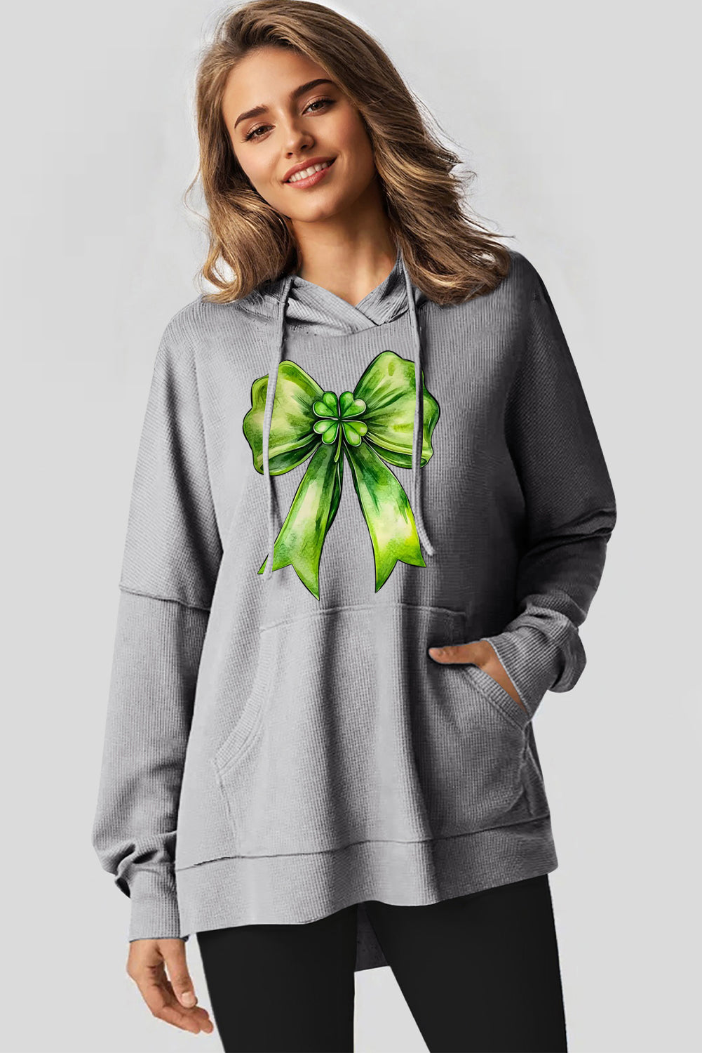 St. Patrick's Day Waffle Knit Bow Pattern Hoodie