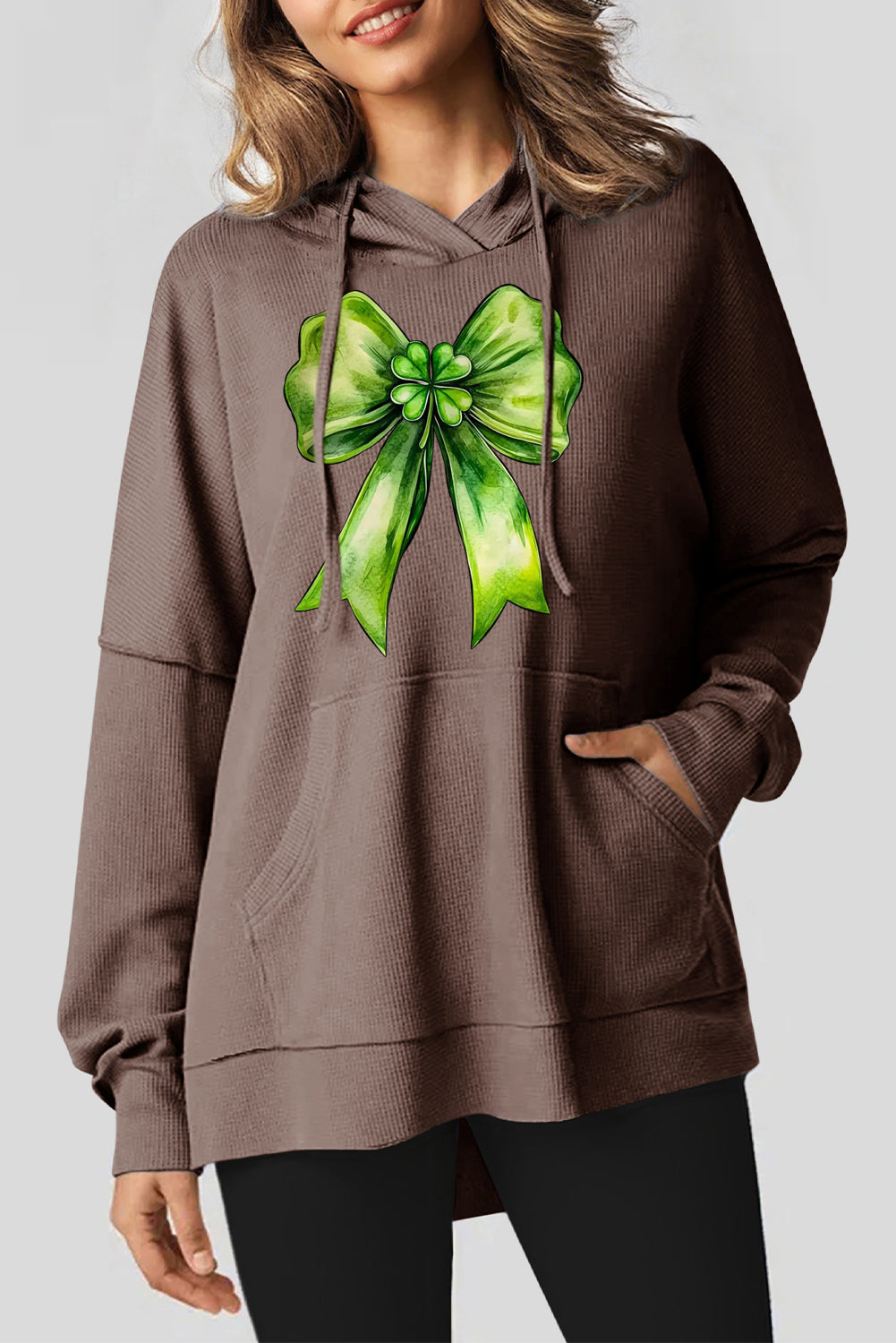 St. Patrick's Day Waffle Knit Bow Pattern Hoodie
