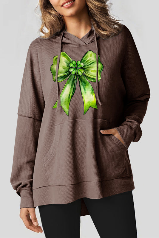 St. Patrick's Day Waffle Knit Bow Pattern Hoodie