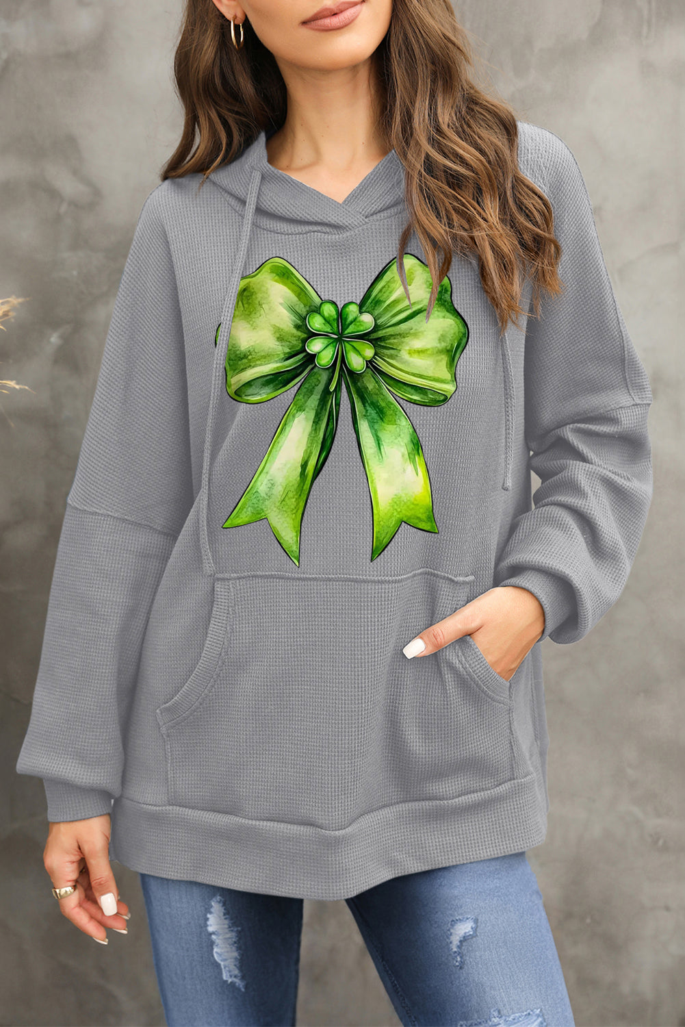 St. Patrick's Day Waffle Knit Bow Pattern Hoodie
