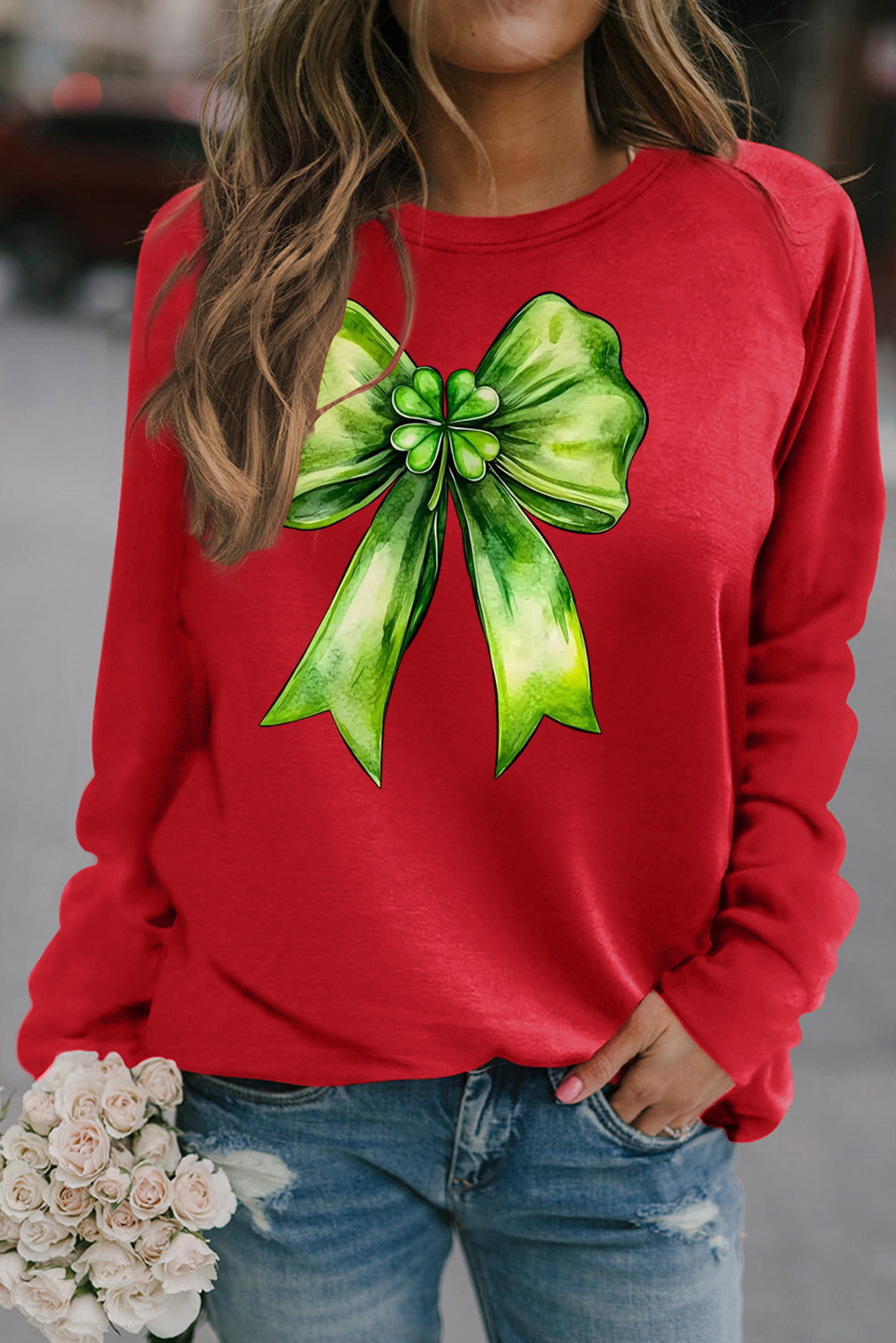 St. Patrick's Day Bow Pattern Crew Neck Sweatshirt