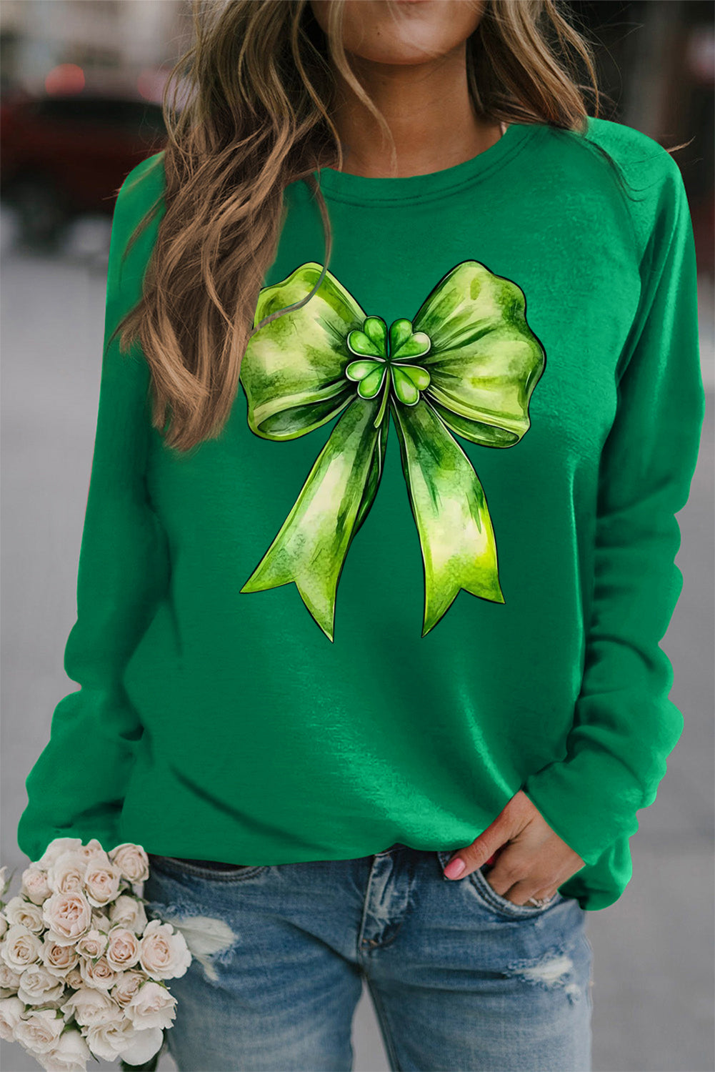 St. Patrick's Day Bow Pattern Crew Neck Sweatshirt