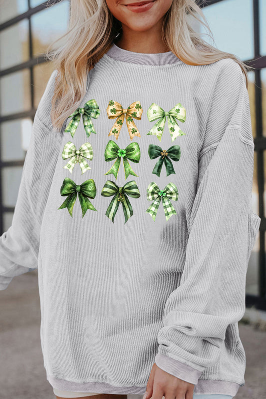 Bow Graphic Ribbed Corduroy St Patrick  Oversized Sweatshirt