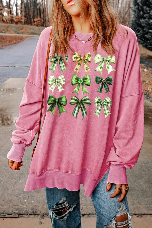 St Patrick Bow Graphic Drop Shoulder Ribbed Trim Oversized Sweatshirt