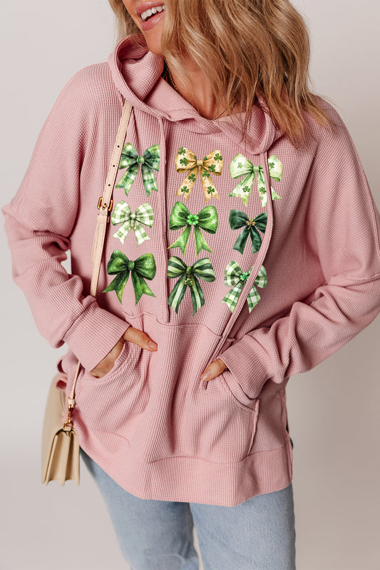 St Patrick Bow Waffle Knit Fleece Lined High Low Oversized Hoodie