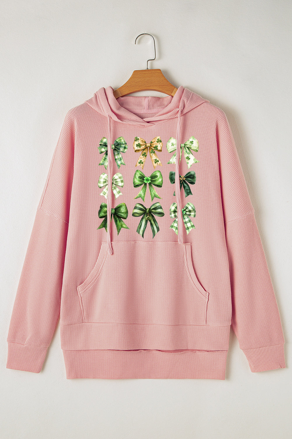 St Patrick Bow Waffle Knit Fleece Lined High Low Oversized Hoodie