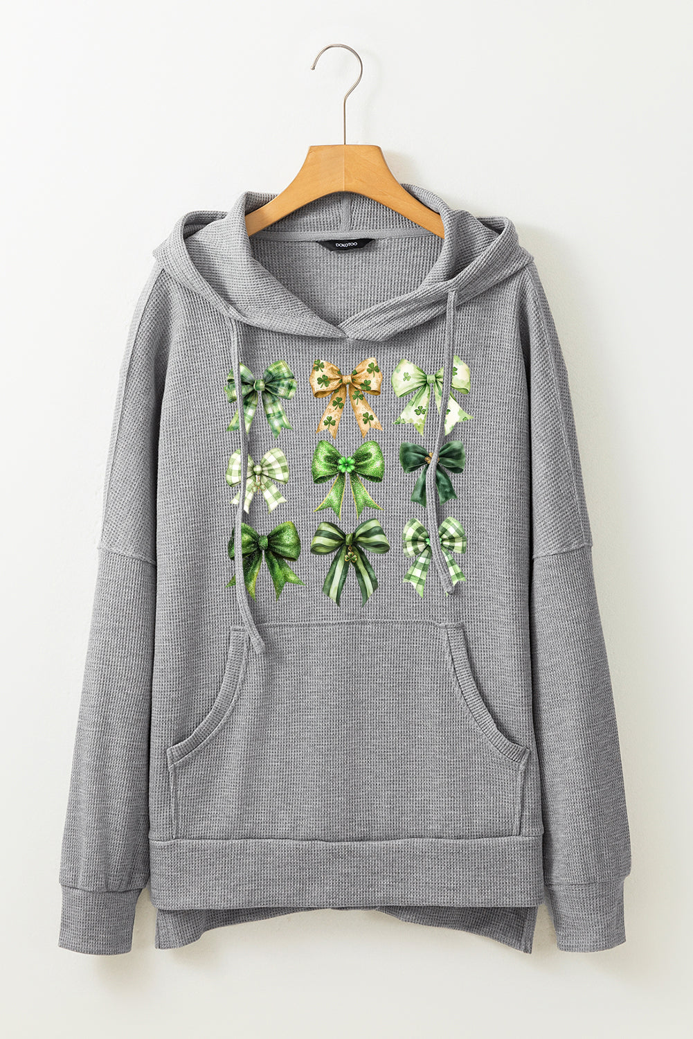 St Patrick Bow Waffle Knit Fleece Lined High Low Oversized Hoodie