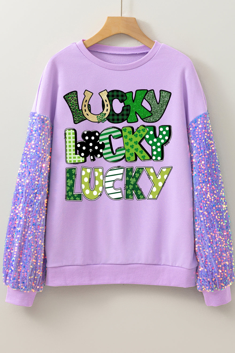 St. Patrick's Day Sequin Patchwork Long Sleeve Pullover Top