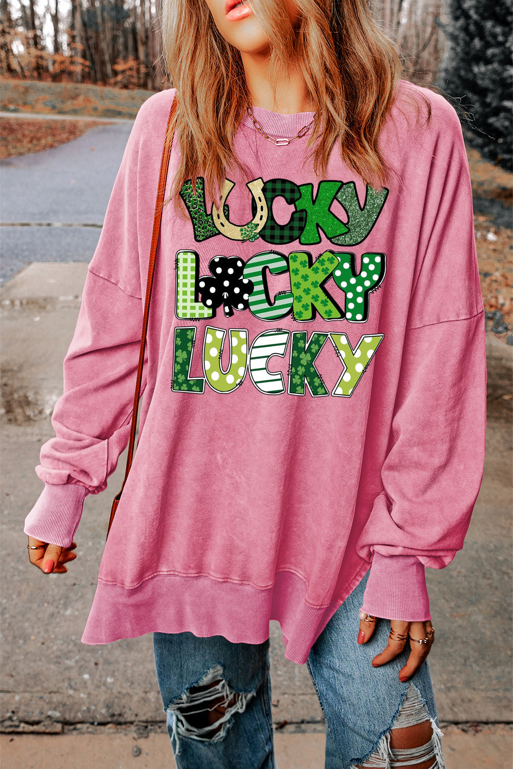 St. Patrick's Day Drop Shoulder Ribbed Trim Oversized Sweatshirt