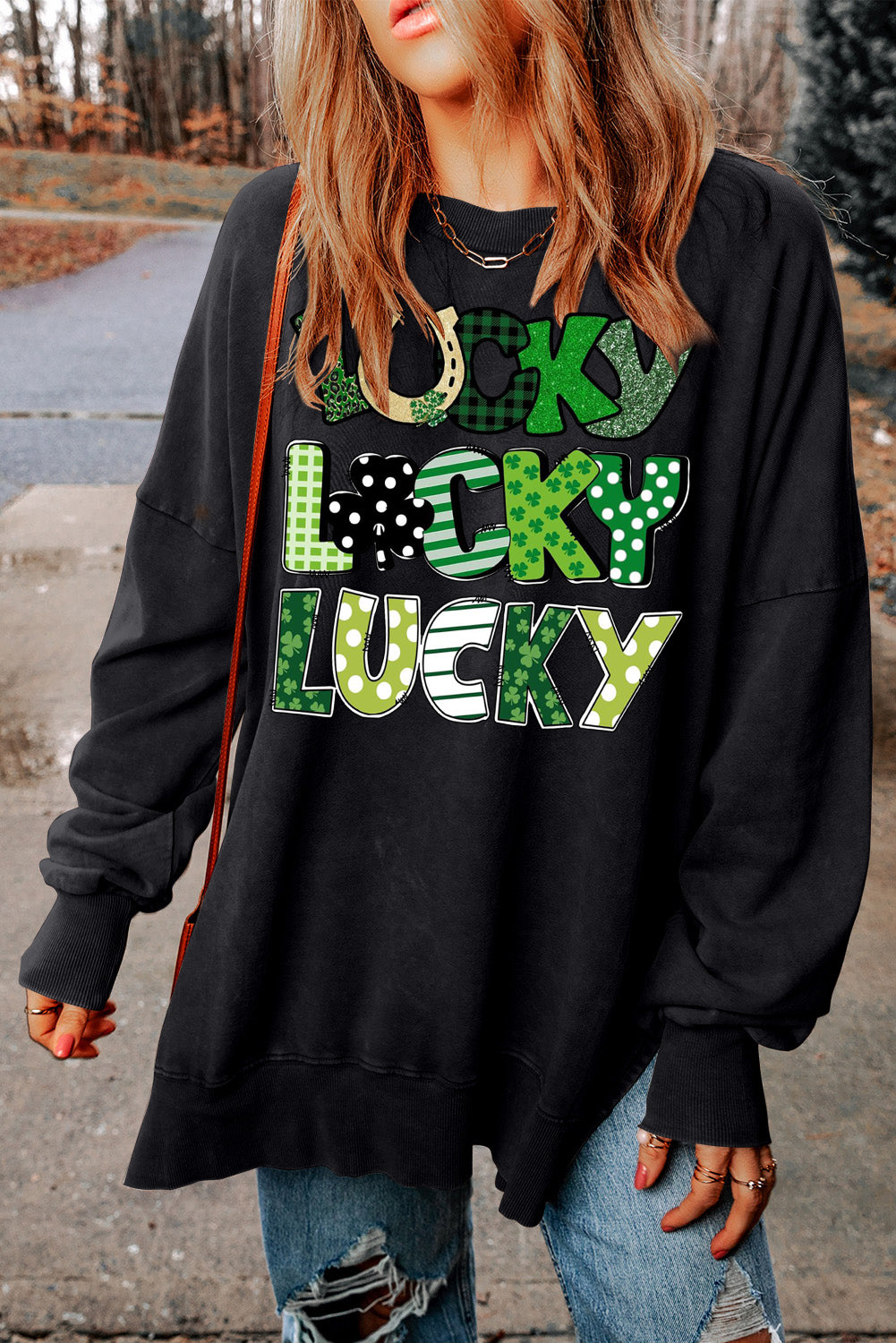 St. Patrick's Day Drop Shoulder Ribbed Trim Oversized Sweatshirt