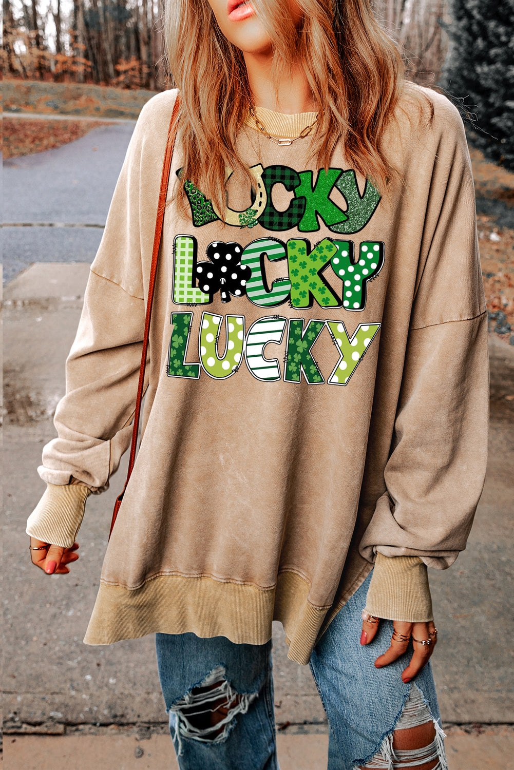 St. Patrick's Day Drop Shoulder Ribbed Trim Oversized Sweatshirt