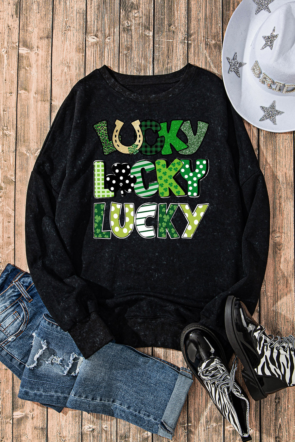 St. Patrick's Day Drop Shoulder Ribbed Trim Oversized Sweatshirt