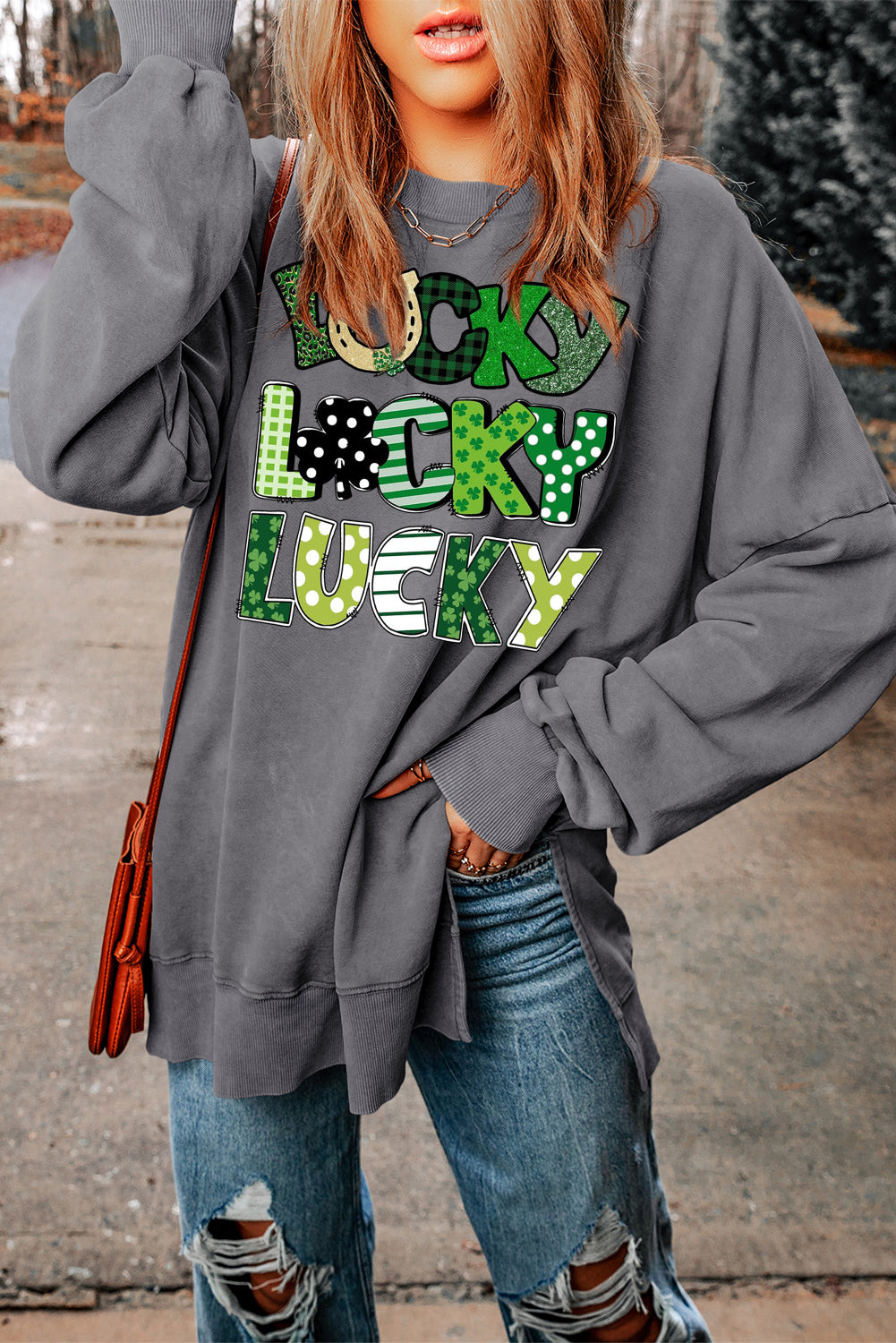 St. Patrick's Day Drop Shoulder Ribbed Trim Oversized Sweatshirt