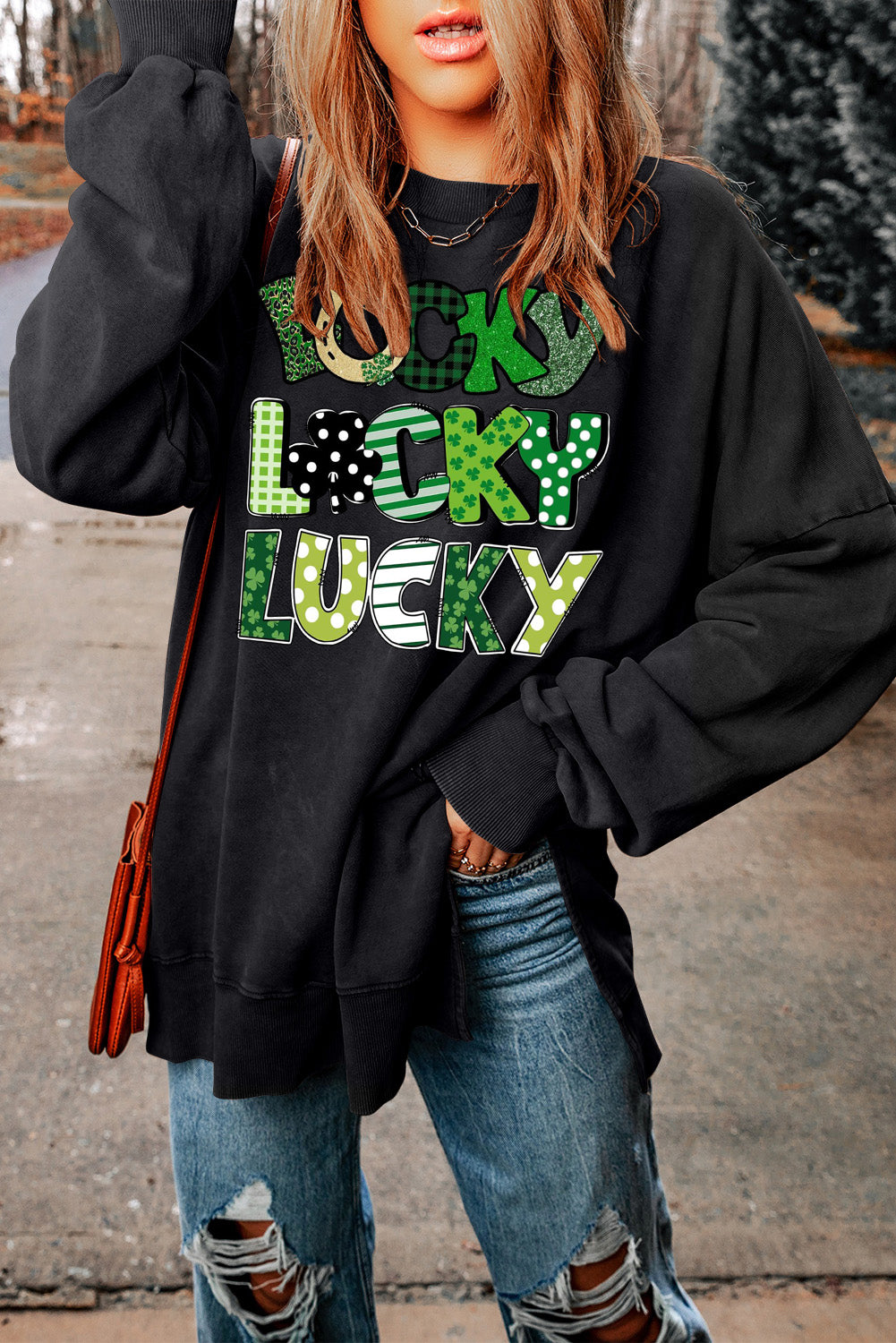 St. Patrick's Day Drop Shoulder Ribbed Trim Oversized Sweatshirt