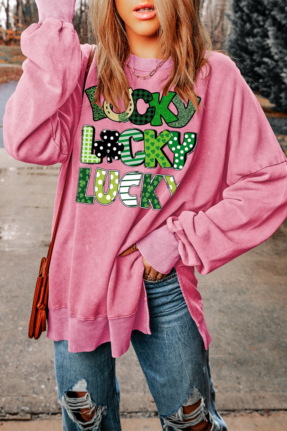 St. Patrick's Day Drop Shoulder Ribbed Trim Oversized Sweatshirt