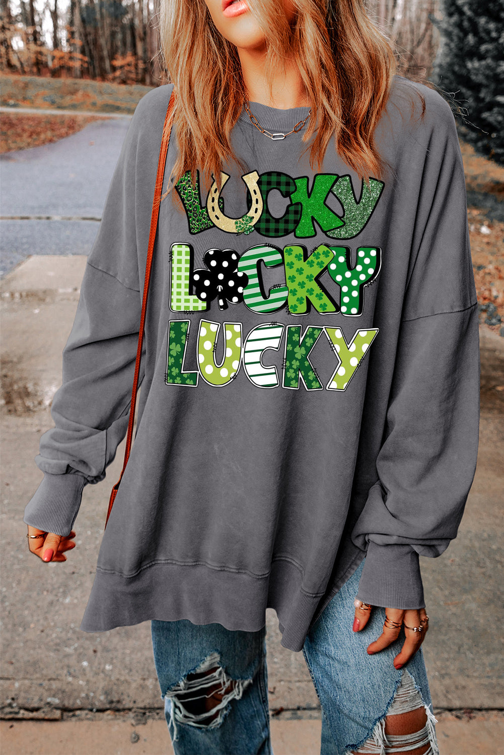 St. Patrick's Day Drop Shoulder Ribbed Trim Oversized Sweatshirt